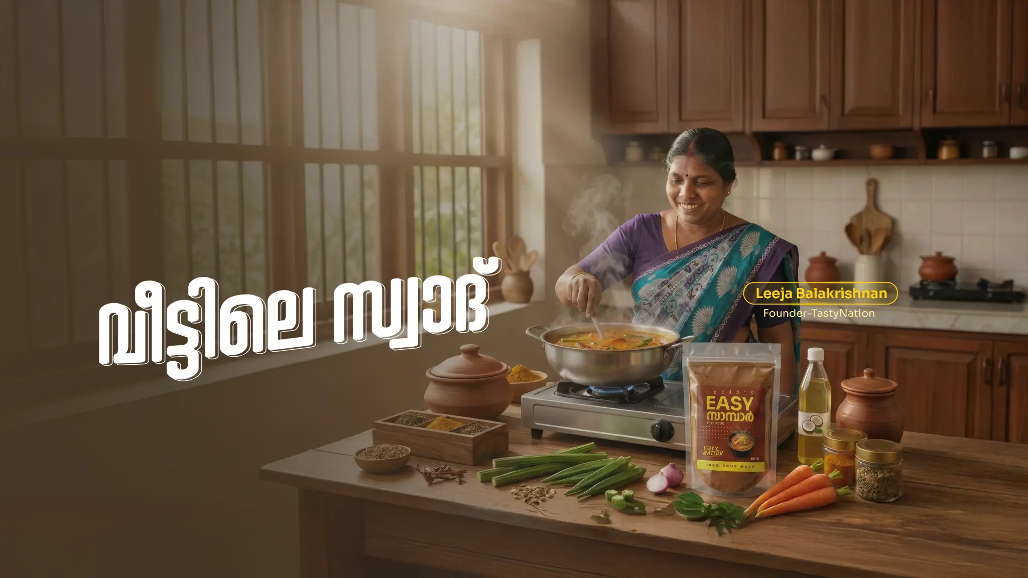 Leeja Balakrishnan preparing a traditional Kerala dish